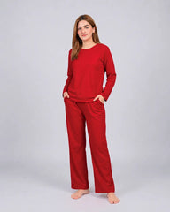 Women Round Neck Lounge Wear - Red