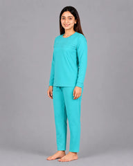 Elegant Pleat Pajama Set - Sky Blue