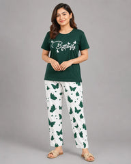 Green Butterfly Print Pajama Set