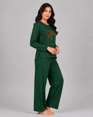 Women Round Neck Lounge Wear | Spring Tree - Sherwood Green
