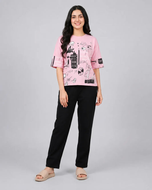 Funky Style T-Shirt & Trouser | Pink