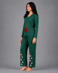 Women V-Neck Lounge Wear | Red Butterfly - Sherwood Green