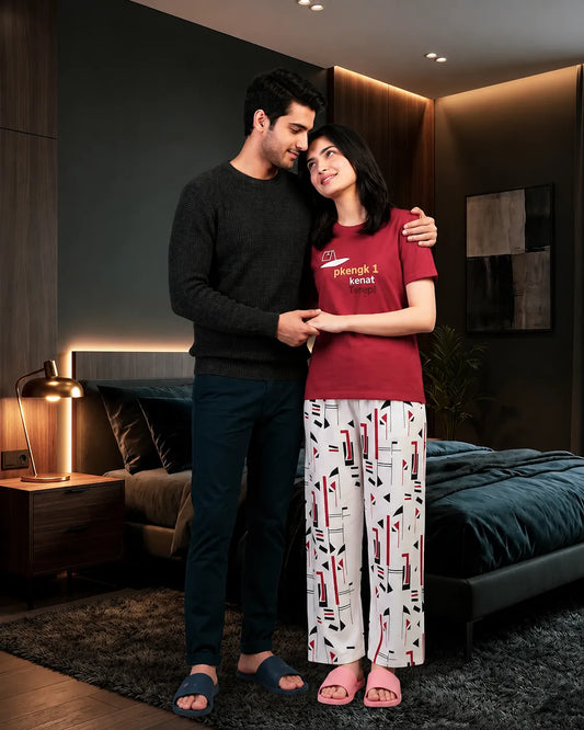 Crimson Geometric Print pajama Set