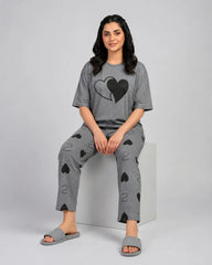 Grey Double Heart Pajama Set