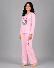 Women V-Neck Lounge Wear | Hello Kitty - Baby Pink