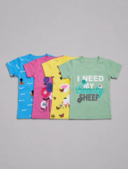 Pack Of 4 Kids Tees | Ocean Breeze, Cute Cat, Rabbit Butterfly & Sheep