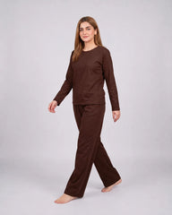 Women Round-Neck Lounge Wear - Chocolate Brown