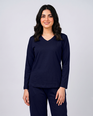 Women V-Neck Lounge Wear - Navy Blue