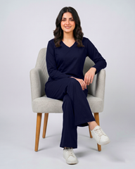 Women V-Neck Lounge Wear - Navy Blue