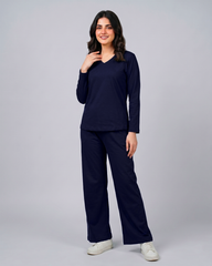 Women V-Neck Lounge Wear - Navy Blue