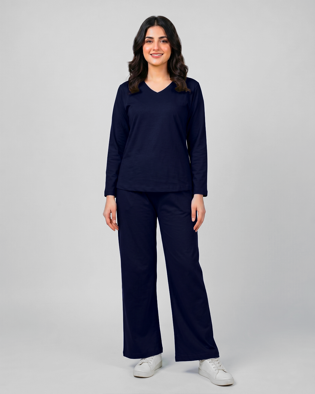 Women V-Neck Lounge Wear - Navy Blue