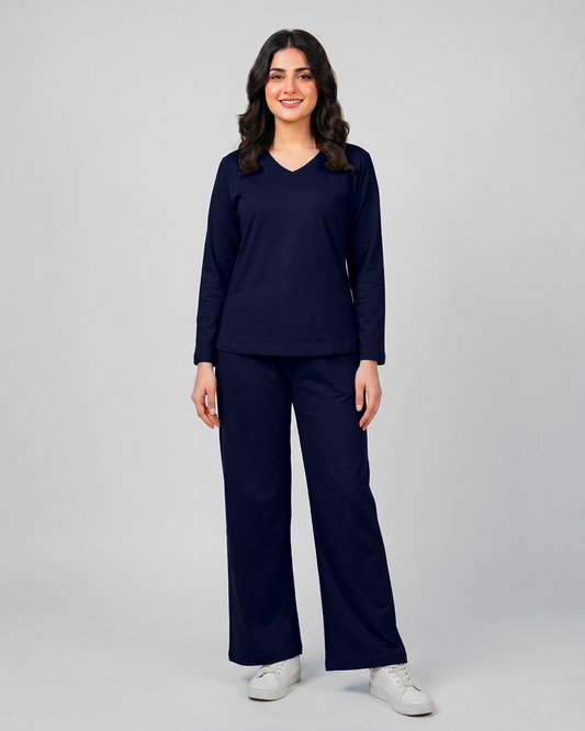 Women V-Neck Lounge Wear - Navy Blue