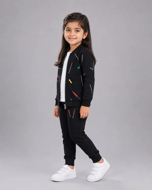 Kids Zipper Winter Tracksuit - Black