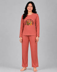 Women Round-Neck Lounge Wear | Never Give Up - Rusty