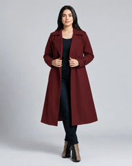 Women’s Burgundy Long Fleece Winter Coat