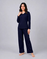 Women V-Neck Lounge Wear - Navy Blue