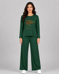 Women Round Neck Lounge Wear | Spring Tree - Sherwood Green