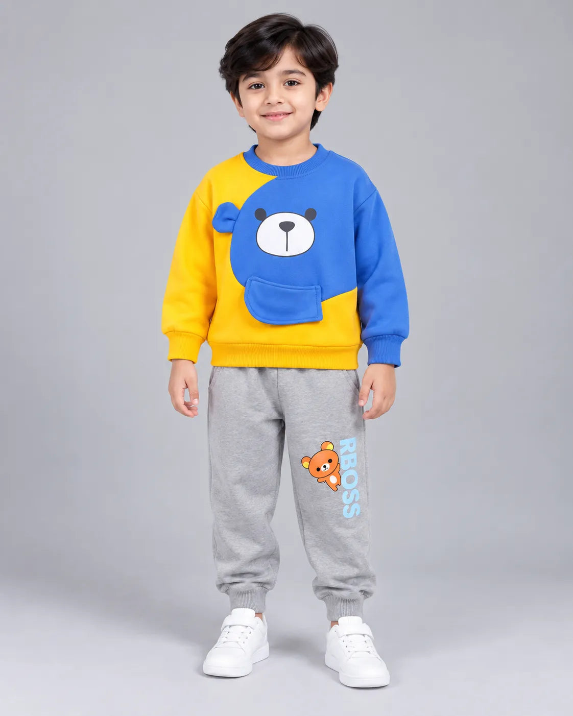 Kids Boss Winter Sweat Shirt Set - Yellow & Blue