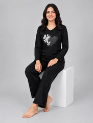 Women V-Neck Lounge Wear | Black Heart - Black