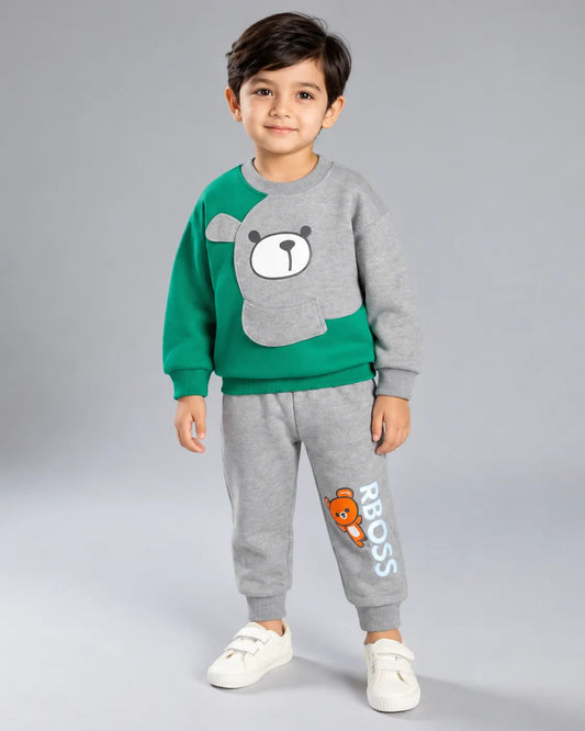 Kids Boss Winter Sweat Shirt Set - Green & Grey