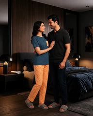 Palm Breeze Pajama Set – Navy Blue