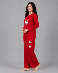 Women Round-Neck Lounge Wear | Hello Kitty - Red