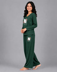 Women V-Neck Lounge Wear | BTS Flower - Sherwood Green