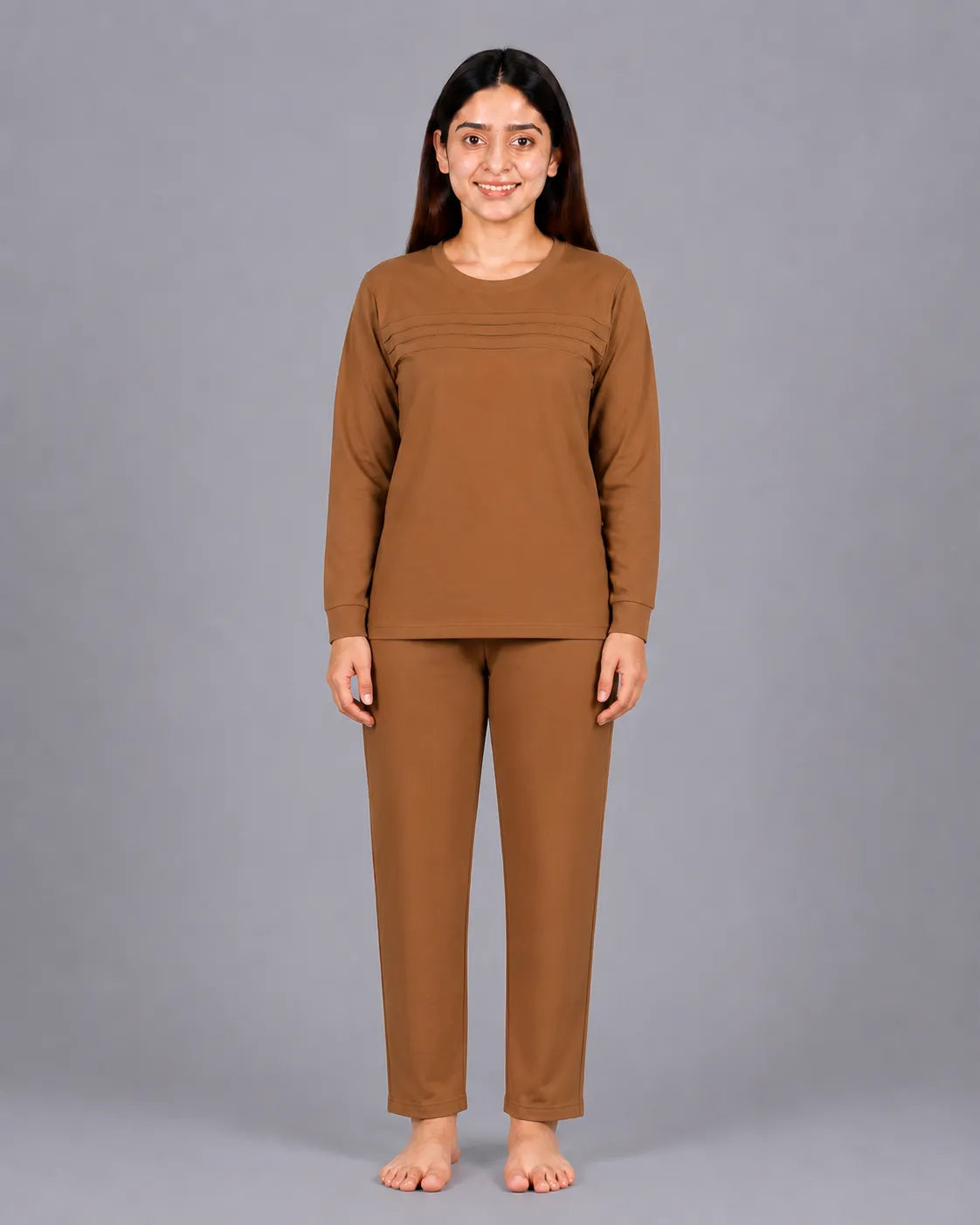 Elegant Pleat Pajama Set - Camel