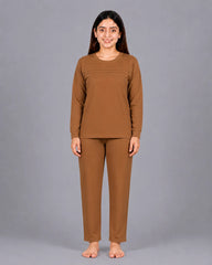 Elegant Pleat Pajama Set - Camel
