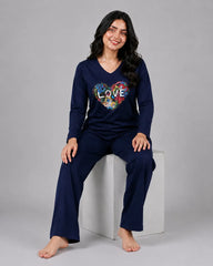 Women V-Neck Lounge Wear | Love Color - Navy Blue
