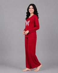 Women V-Neck Lounge Wear | Colored Butterfly - Red