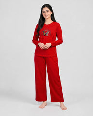 Women Round-Neck Lounge Wear | Never Give Up - Red