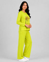 Women Round Neck Lounge Wear | Spring Tree - Lemon Yellow