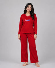 Women V-Neck Lounge Wear | Multi Love - Red