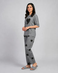 Grey Double Heart Pajama Set