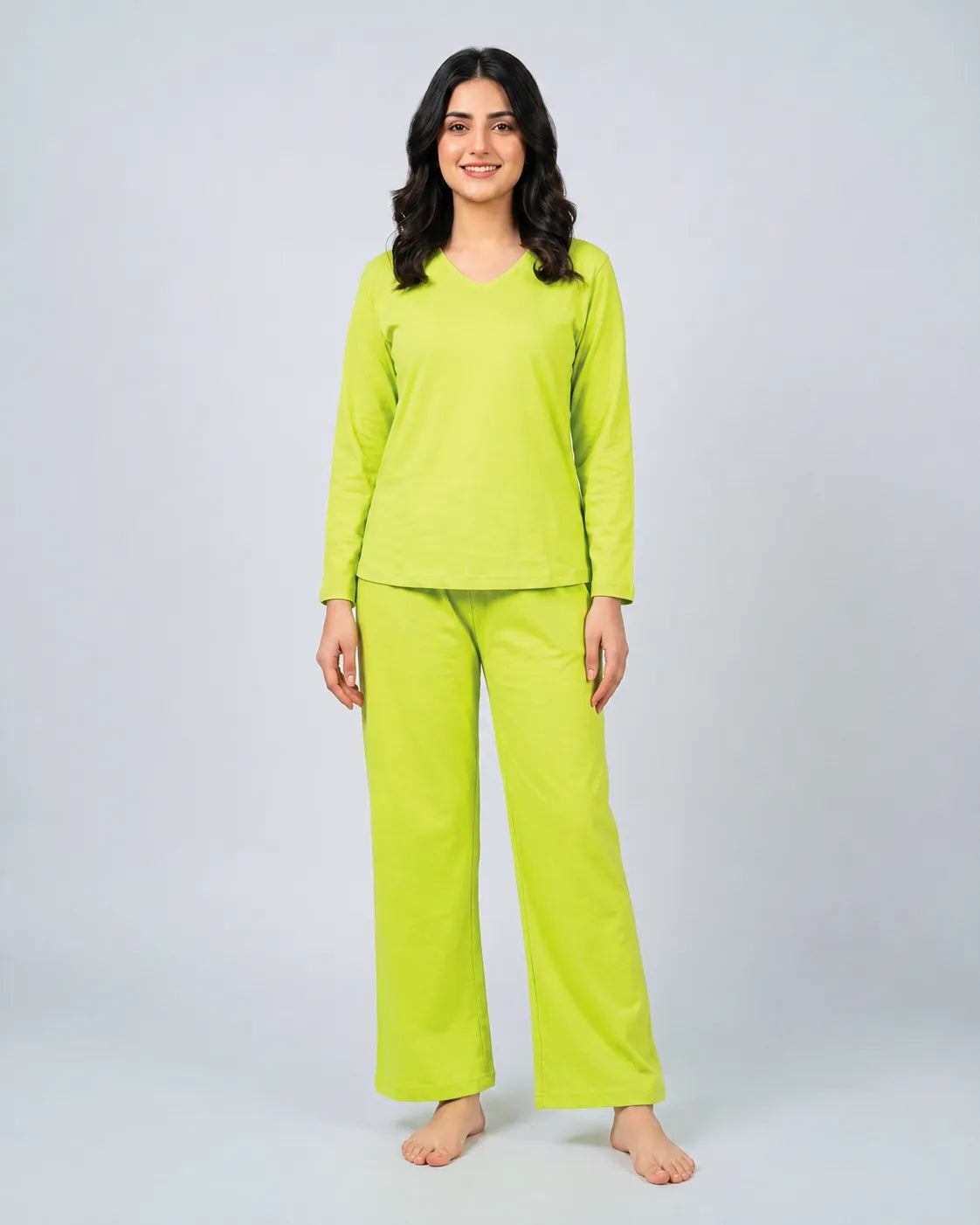 Women V Neck Lounge Wear - Lemon Yellow