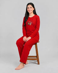 Women Round-Neck Lounge Wear | Never Give Up - Red