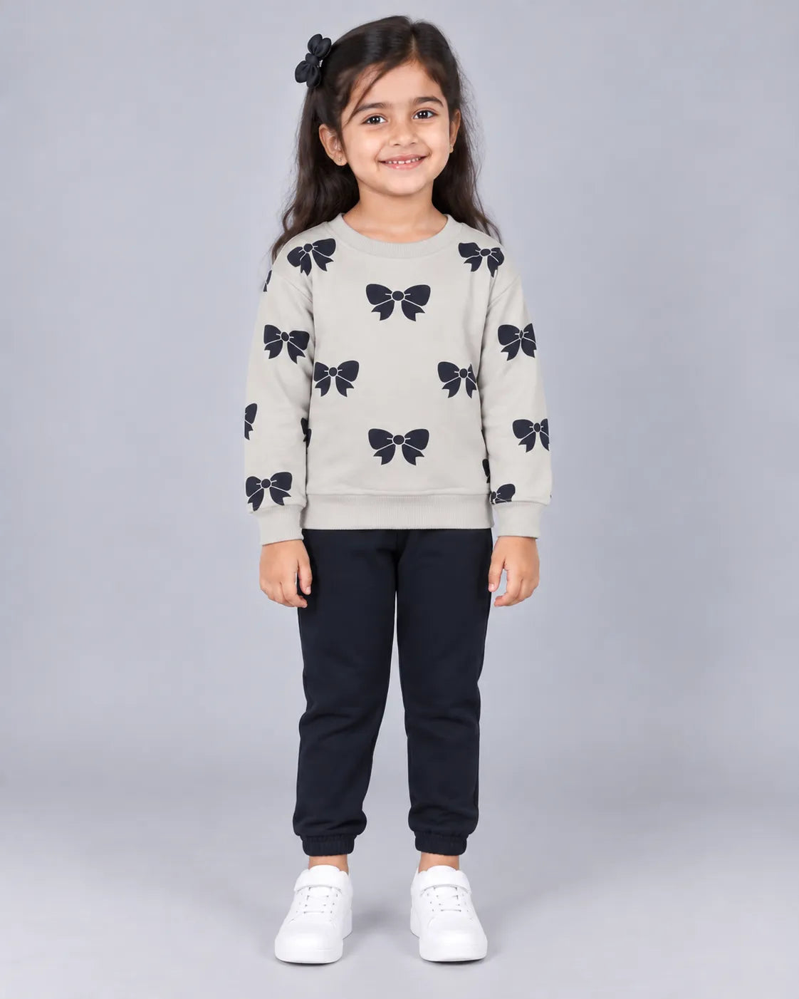 Bow Bliss Winter Fleece Set for Girls - Coffee