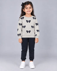 Bow Bliss Winter Fleece Set for Girls - Coffee