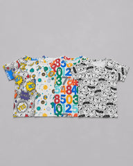 Pack Of 4 Kids Tees | Pop Art, Space, Numbers & Cartoon