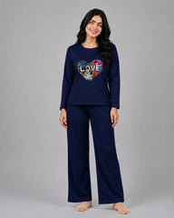 Women Round-Neck Lounge Wear | Love Color - Navy Blue