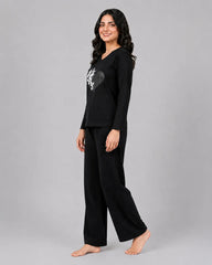 Women V-Neck Lounge Wear | Black Heart - Black