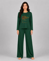 Women Round Neck Lounge Wear | Spring Tree - Sherwood Green