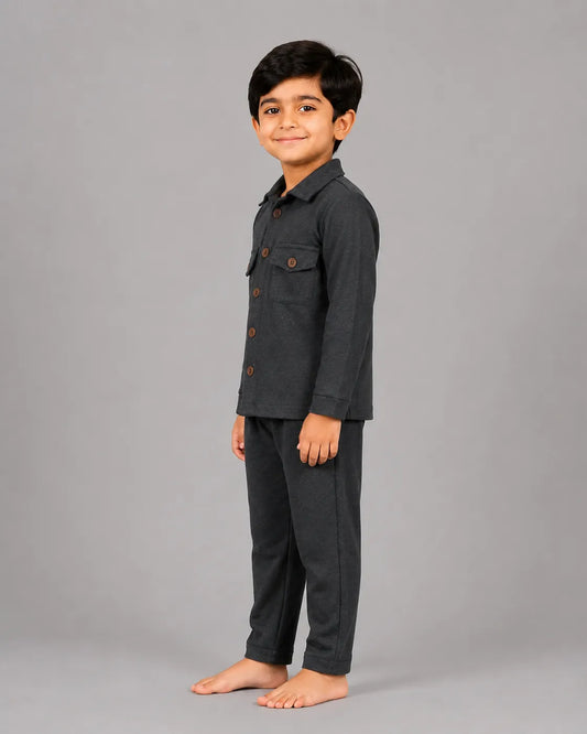 Mini Cargo Shirt Set - Grey