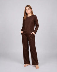 Women Round-Neck Lounge Wear - Chocolate Brown