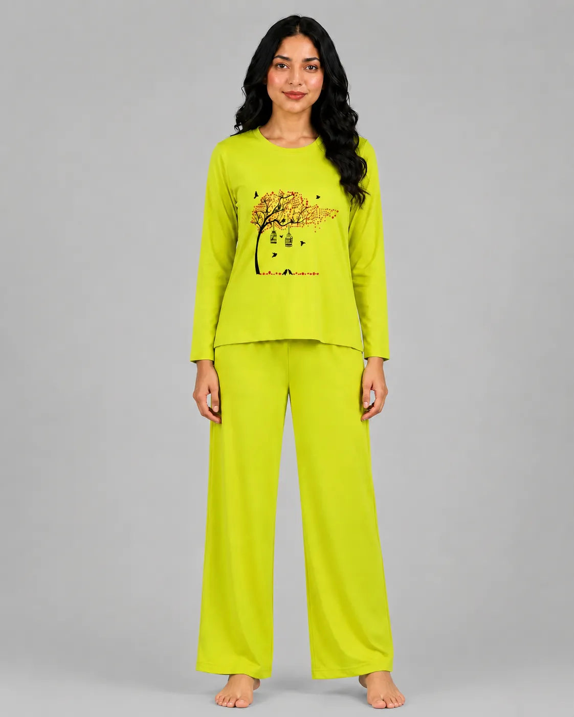 Women Round Neck Lounge Wear | Spring Tree - Lemon Yellow