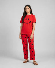 Smile Printed Nightsuit - Red