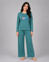 Women Round-Neck Lounge Wear | Multi Love - Sherwood Green