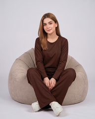 Women Round-Neck Lounge Wear - Chocolate Brown