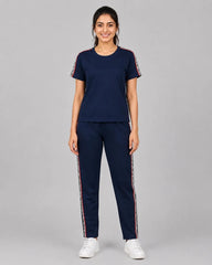 Navy Blue and White Striped Tracksuit